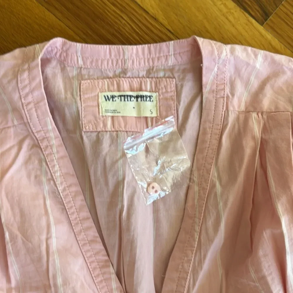Free People We The Free Farmhouse Fresh Top Striped Printed Pink Combo Blouse